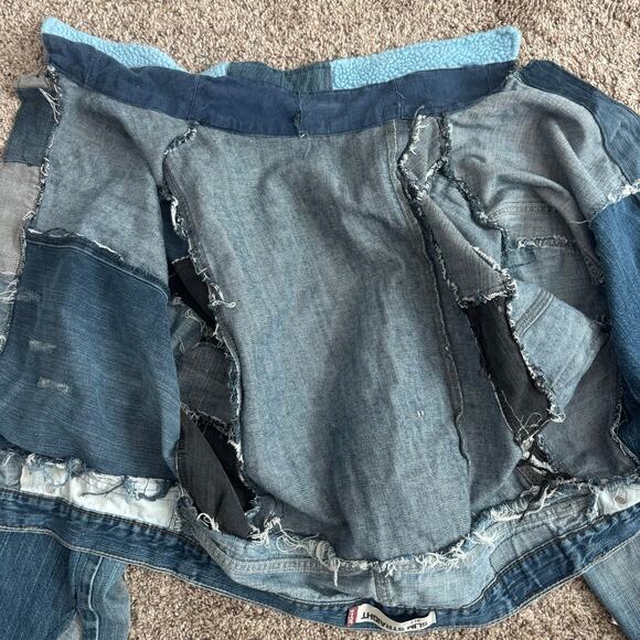 Levi's Custom Reworked Denim Jacket Upcycled Patchwork Jean Jacket Sz M Bomber - Picture 11 of 12
